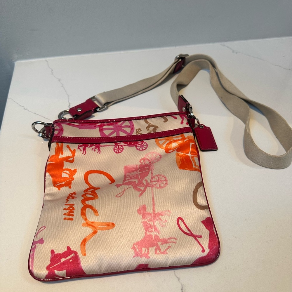 Coach Watercolor Print with  Horse & Carriage  Sateen Crossbody